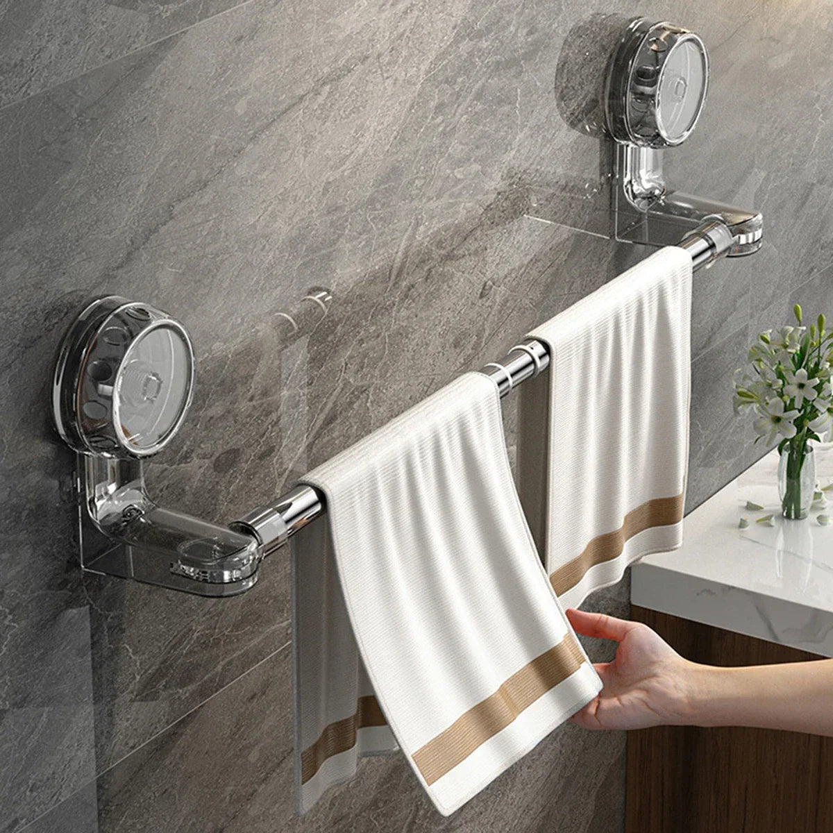 Adjustable Towel Rack – Drill-Free Strong Suction علاقة مناشف قابلة للتعديل بدون حفر